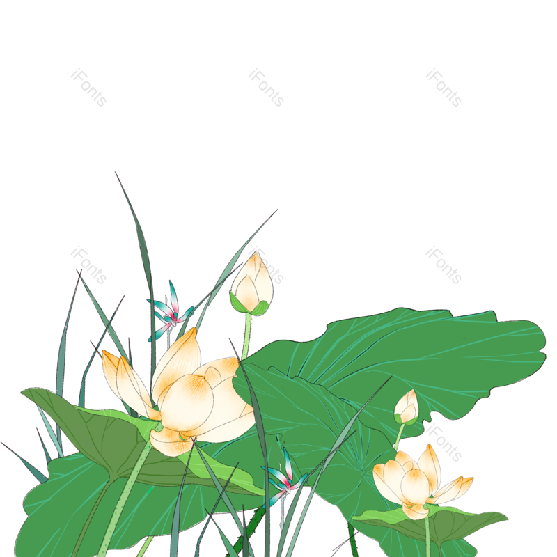 夏至图片,绿色元素,绿色植物PNG,工笔画免抠素材